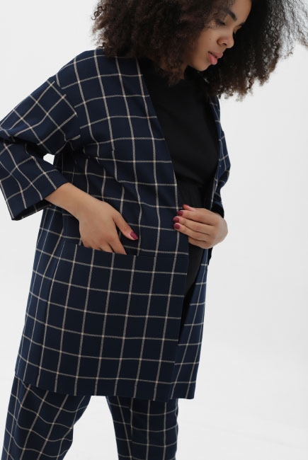 Жакет для беременных универсальный в клетку, цвет синий