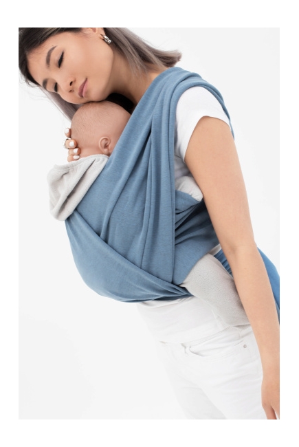 Трикотажный слинг-шарф двусторонний, голубой с серым