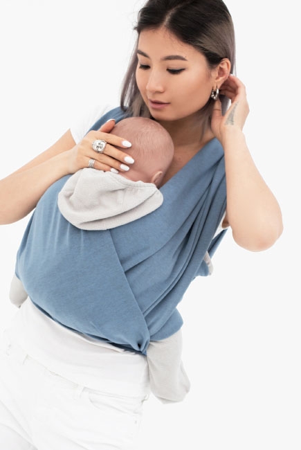 Трикотажный слинг-шарф двусторонний, голубой с серым