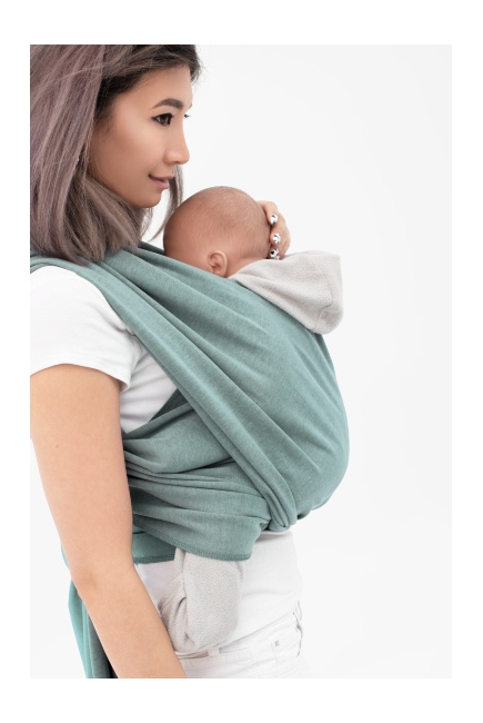 Трикотажный слинг-шарф двусторонний, зеленый с серым