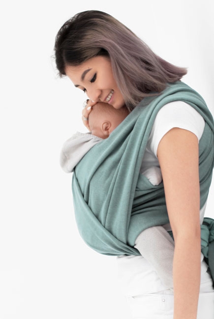 Трикотажный слинг-шарф двусторонний, зеленый с серым