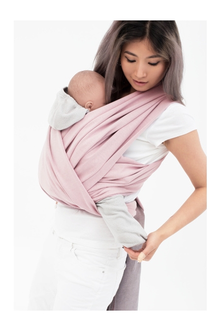 Трикотажный слинг-шарф двусторонний, розовый с серым