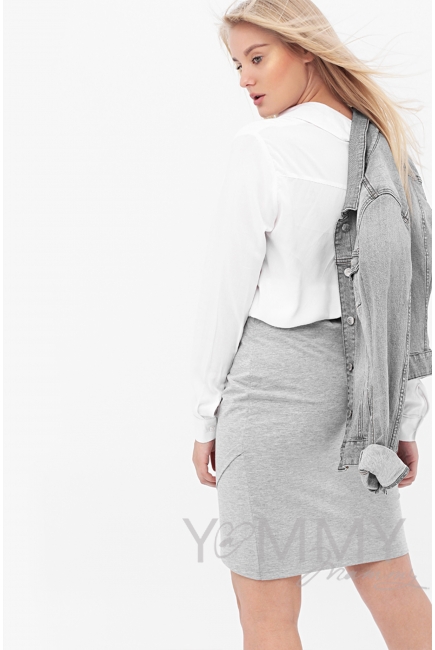 Юбка универсальная из футера светло-серый меланж для беременных