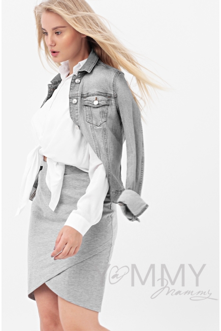 Юбка универсальная из футера светло-серый меланж для беременных