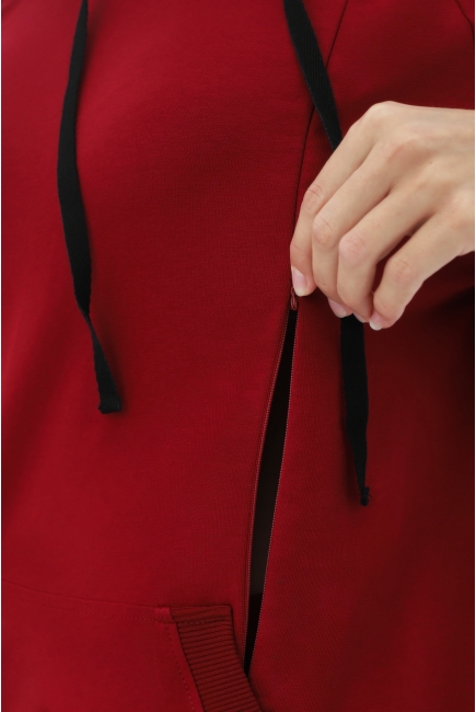 Костюм для беременных и кормящих с капюшоном (из футера), бордовый