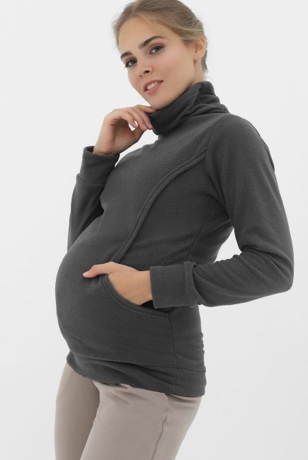 Толстовка для кормящих и беременных флисовая, темно-серая