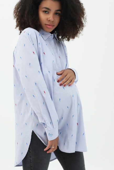 Рубашка для беременных, попугаи