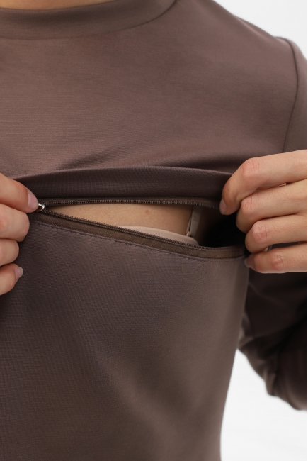 Свитшот для кормящих и беременных с секретом на молнии, кофейный