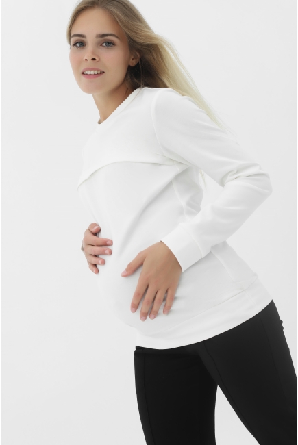 Свитшот для кормящих и беременных с секретом на молнии, белый
