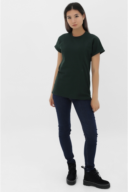 Футболка для кормящих и беременных с вертикальными молниями, цвет темно-зеленый