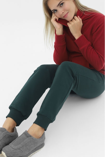 Брюки для беременных и родивших универсальные спортивные из футера (хлопковые), изумрудные