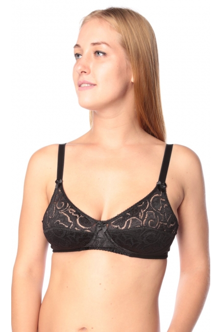 Бюстгальтер для кормления и беременных хлопковый (с кружевом), черный