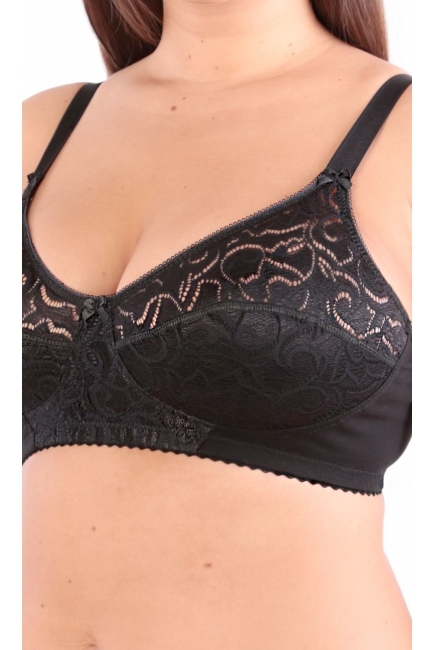 Бюстгальтер для кормления и беременных хлопковый (с кружевом), черный