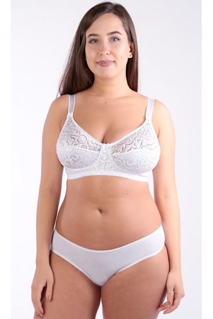 Бюстгальтер для беременных и кормящих хлопковый (с кружевом), белый