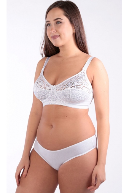 Бюстгальтер для беременных и кормящих хлопковый (с кружевом), белый