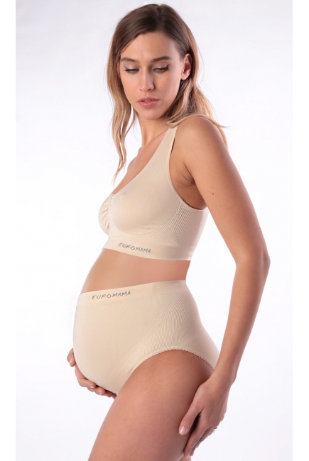 Бюстгальтер-топ для беременных дородовый бесшовный, бежевый