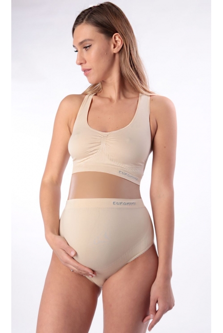 Бюстгальтер-топ для беременных дородовый бесшовный, бежевый