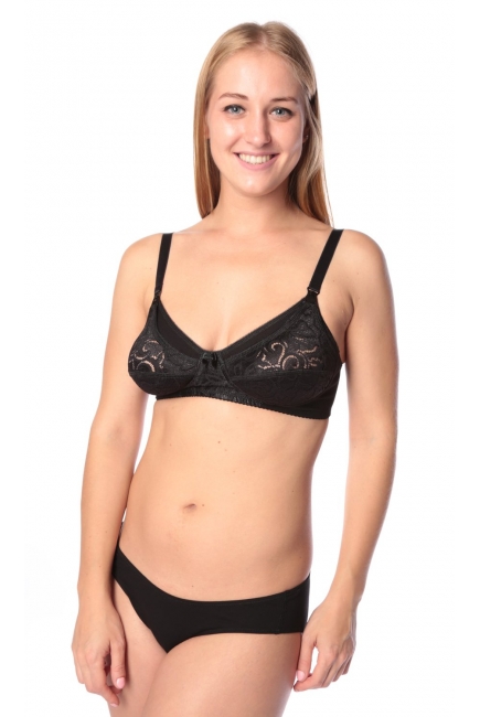 Бюстгальтер для кормления Классика (хлопковый с кружевом), черный