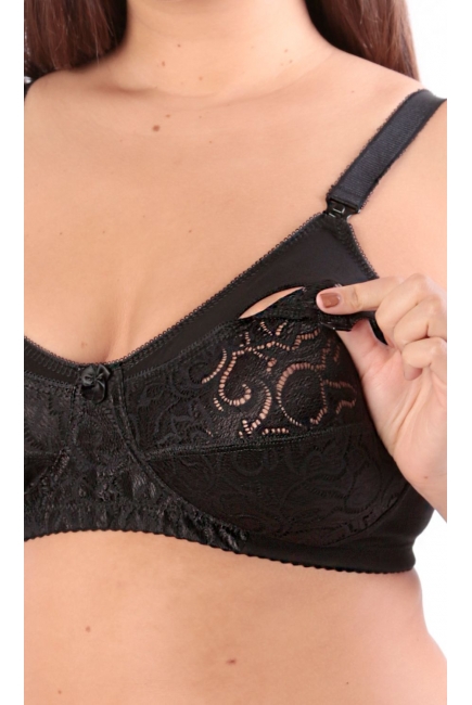 Бюстгальтер для кормления Классика (хлопковый с кружевом), черный