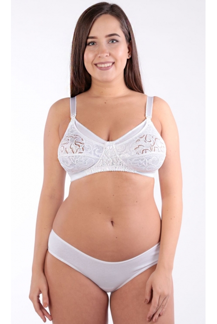 Бюстгальтер для беременных и кормящих Классика (хлопковый с кружевом), белый