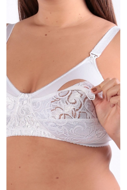 Бюстгальтер для беременных и кормящих Классика (хлопковый с кружевом), белый