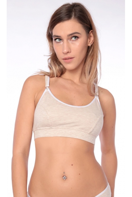 Бюстгальтер-топ для кормления и беременных мягкий (хлопковый), бежевый меланж