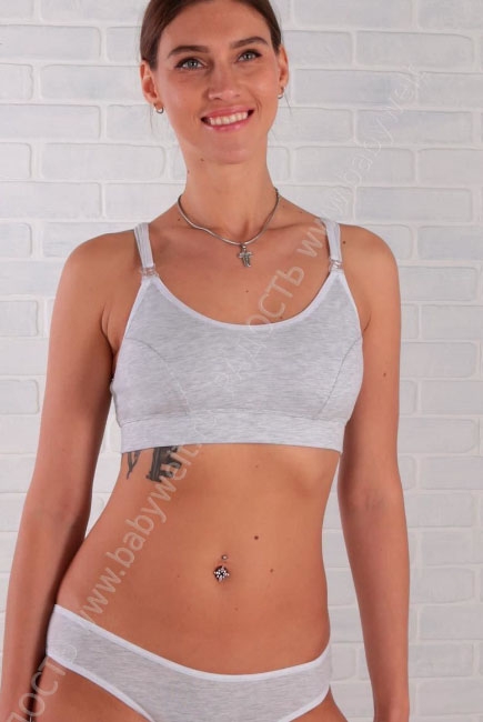 Бюстгальтер-топ для кормления и беременных мягкий (хлопковый), серый меланж