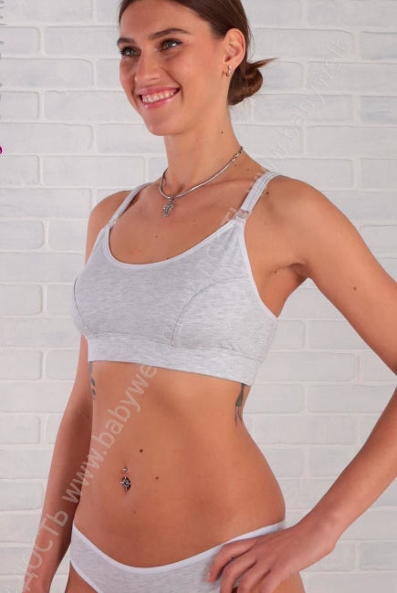 Бюстгальтер-топ для кормления и беременных мягкий (хлопковый), серый меланж