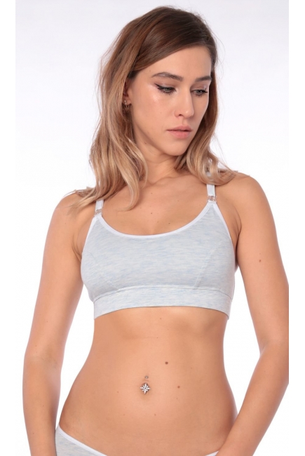 Бюстгальтер-топ для кормления и беременных мягкий (хлопковый), голубой меланж