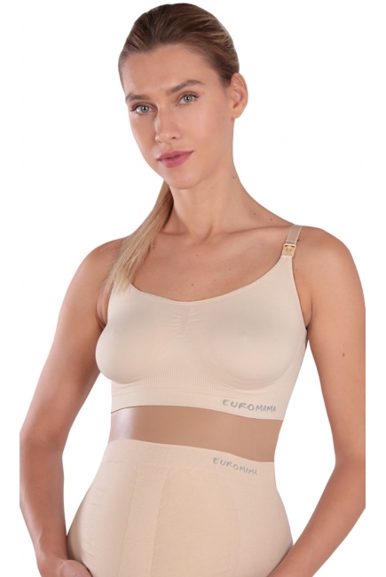 Бюстгальтер-топ для кормления и беременных универсальный (бесшовный), бежевый