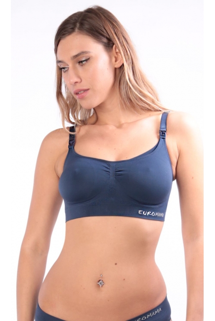 Бюстгальтер-топ для кормления и беременных универсальный (бесшовный), синий