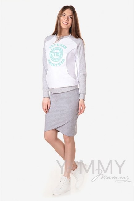 Юбка универсальная из футера светло-серый меланж для беременных