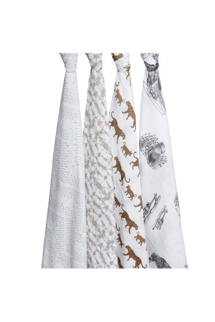 Муслиновые пеленки для новорожденных Aden&Anais, большие, набор 4, Hear me roar