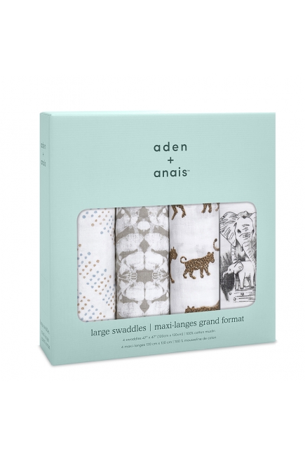 Муслиновые пеленки для новорожденных Aden&Anais, большие, набор 4, Hear me roar