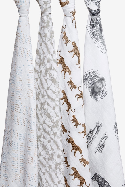 Муслиновые пеленки для новорожденных Aden&Anais, большие, набор 4, Hear me roar