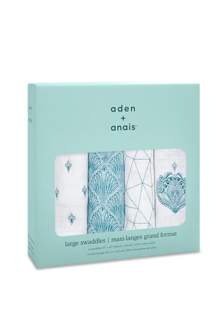 Муслиновые пеленки для новорожденных Aden&Anais, большие, набор 4, Paisley teal