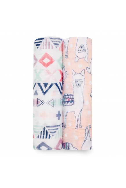 Пеленки муслиновые для новорожденных Aden&Anais большие, набор 2, Pretty llama trail blooms