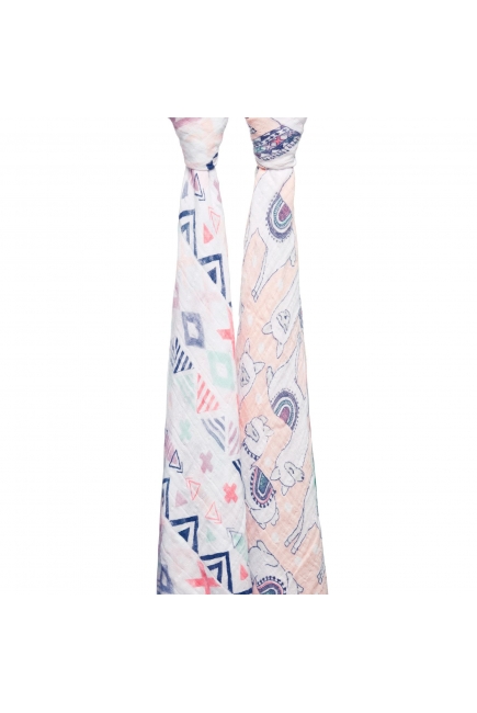 Пеленки муслиновые для новорожденных Aden&Anais большие, набор 2, Pretty llama trail blooms