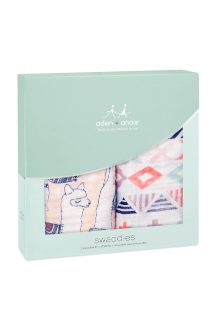 Пеленки муслиновые для новорожденных Aden&Anais большие, набор 2, Pretty llama trail blooms