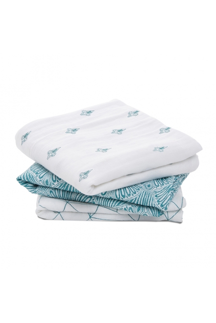 Муслиновые пеленки Aden&Anais для новорожденных средние, набор 3, Paisley teal