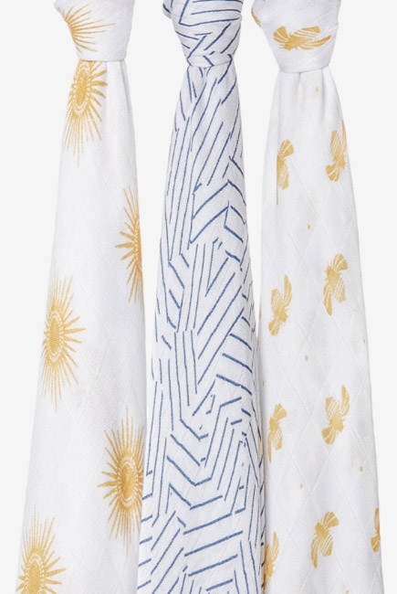 Пеленки бамбуковые для новорожденных Aden&Anais большие, набор 3, Golden sun