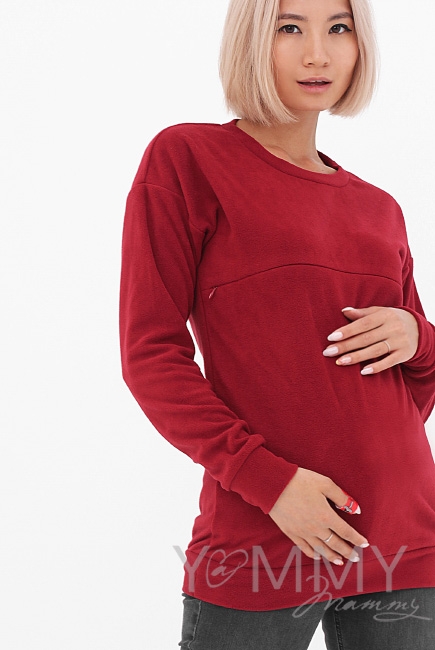 Джемпер для кормящих и беременных флисовый, бордовый