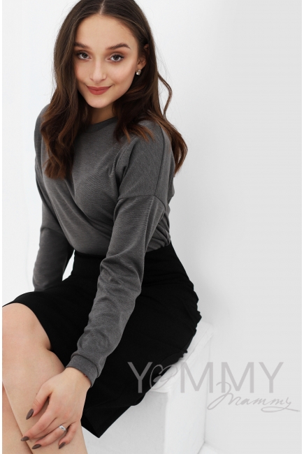 Джемпер для кормящих и беременных с вертикальными молниями, темно-серый меланж