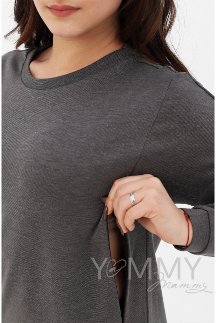 Джемпер для кормящих и беременных с вертикальными молниями, темно-серый меланж