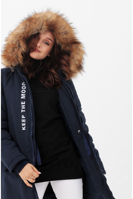 Зимняя слингокуртка - парка 3 в 1 с мехом, синий