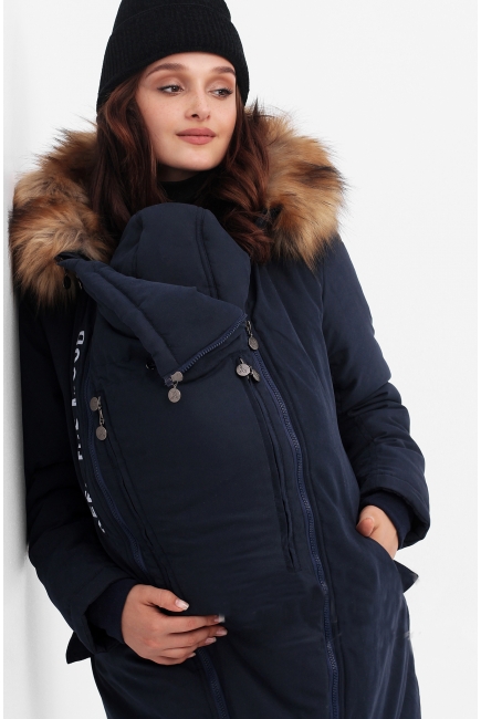 Зимняя слингокуртка - парка 3 в 1 с мехом, синий