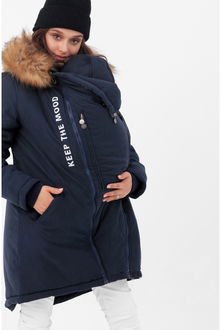 Зимняя слингокуртка - парка 3 в 1 с мехом, синий