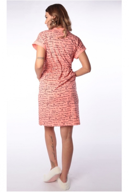 Комплект в роддом халат с сорочкой персиковый, принт слова