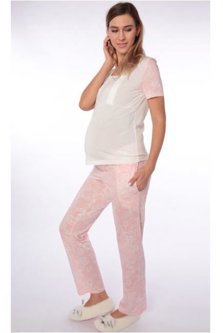 Пижама для беременных и кормящих с пуговицами, розовая