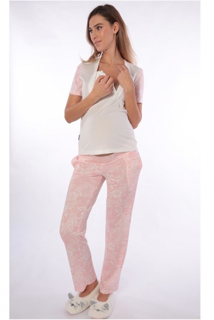 Пижама для беременных и кормящих с пуговицами, розовая